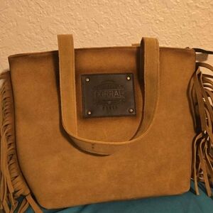 Corral Camel Suede Tote with Fringe